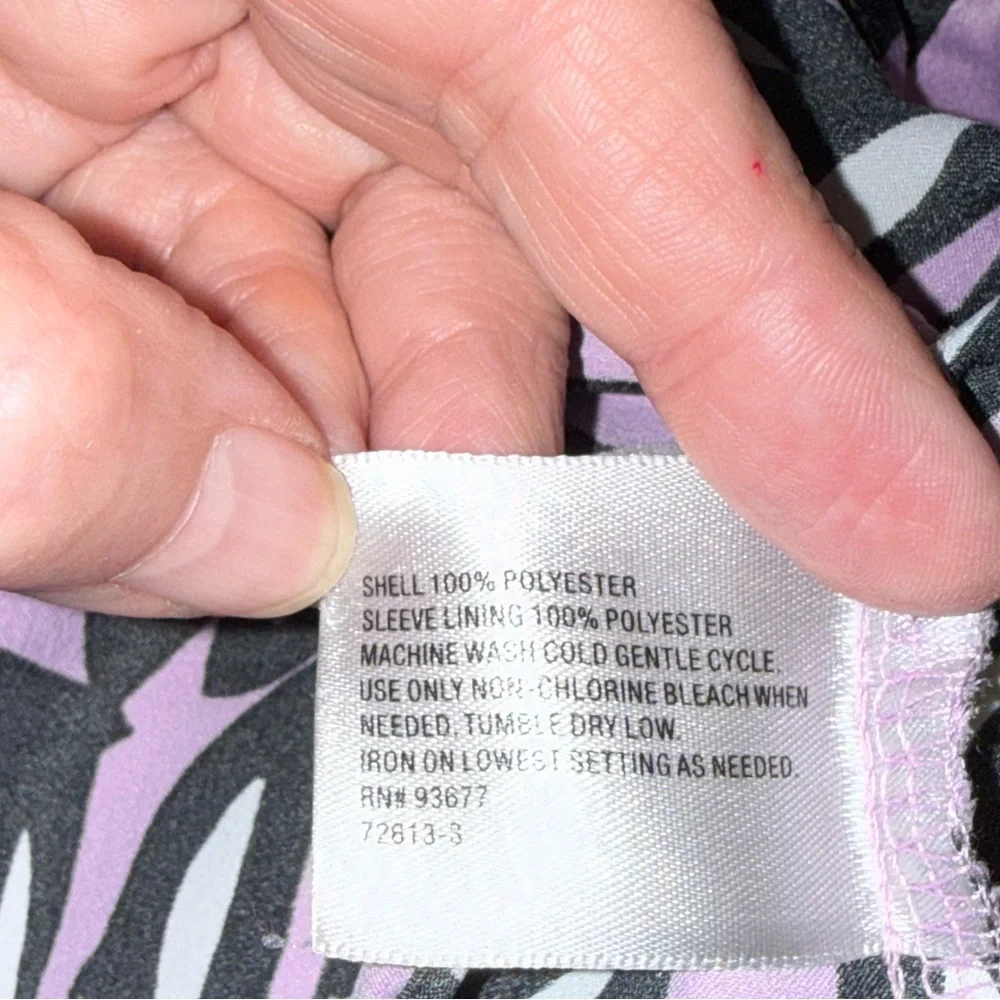 Worthington Purple Black Abstract Print Tie Waist Short Sleeve Blouse L - Picture 6 of 7